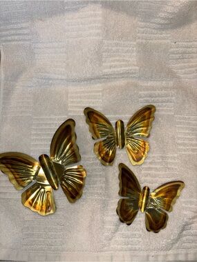 Vintage Brass Tone Butterfly Wall Decor Set of 3 MCM Home Decor